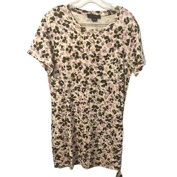 Sanctuary Drawstring T-Shirt Dress Women's Large Tan Floral Pull-On Ruched Side - Picture 3 of 7